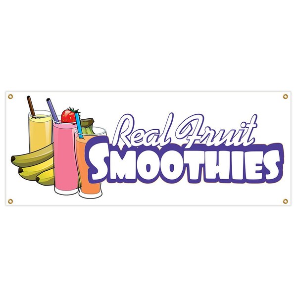 Real Fruit Smoothies Banner Heavy Duty 13 Oz Vinyl with Grommets
